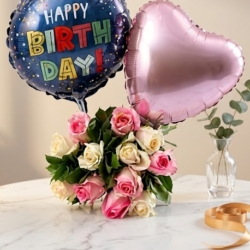 Birthday Blush Balloon & Rose Surprise