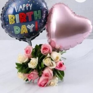 Birthday Blush Balloon & Rose Surprise