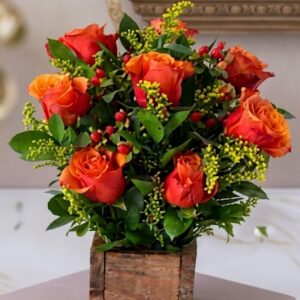 Cherry Brandy Roses in wooden box