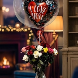 I love you Balloon with roses in a vase