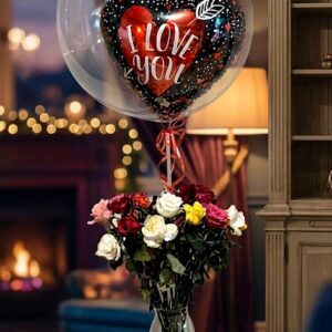 I love you Balloon with roses in a vase