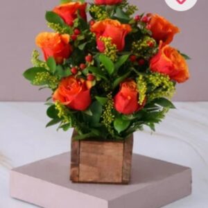 Cherry Brandy Roses in wooden box